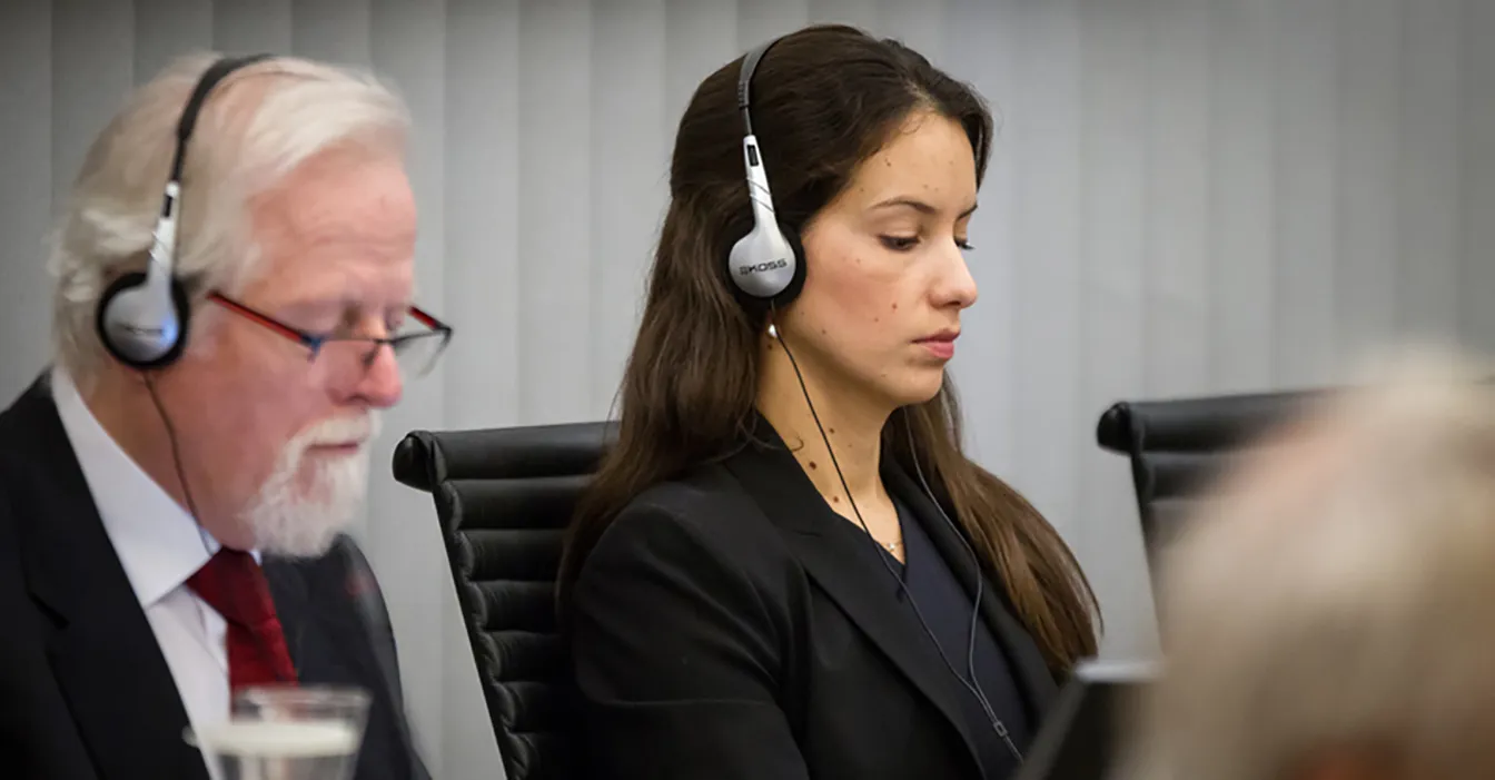 Greenpeace lawyers Michelle Jonker-Argueta and Richard Harvey at an Oslo court hearing in 2017. Photo by Edward Beskow / Greenpeace.